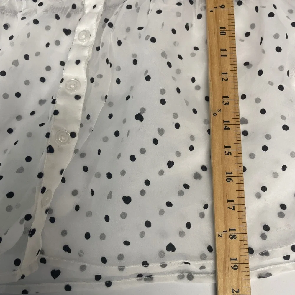 Maeve Polka Dot Heart Sheer Blouse Size Medium White Black Coquette Romantic - Picture 8 of 8